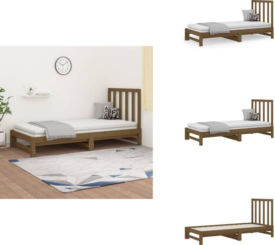 VidaXL Slaapbank Slaapbanken Bedbank Bed Slaapbank uitschuifbaar grenenhout honingbruin 2x(90x200) cm - Foto 2