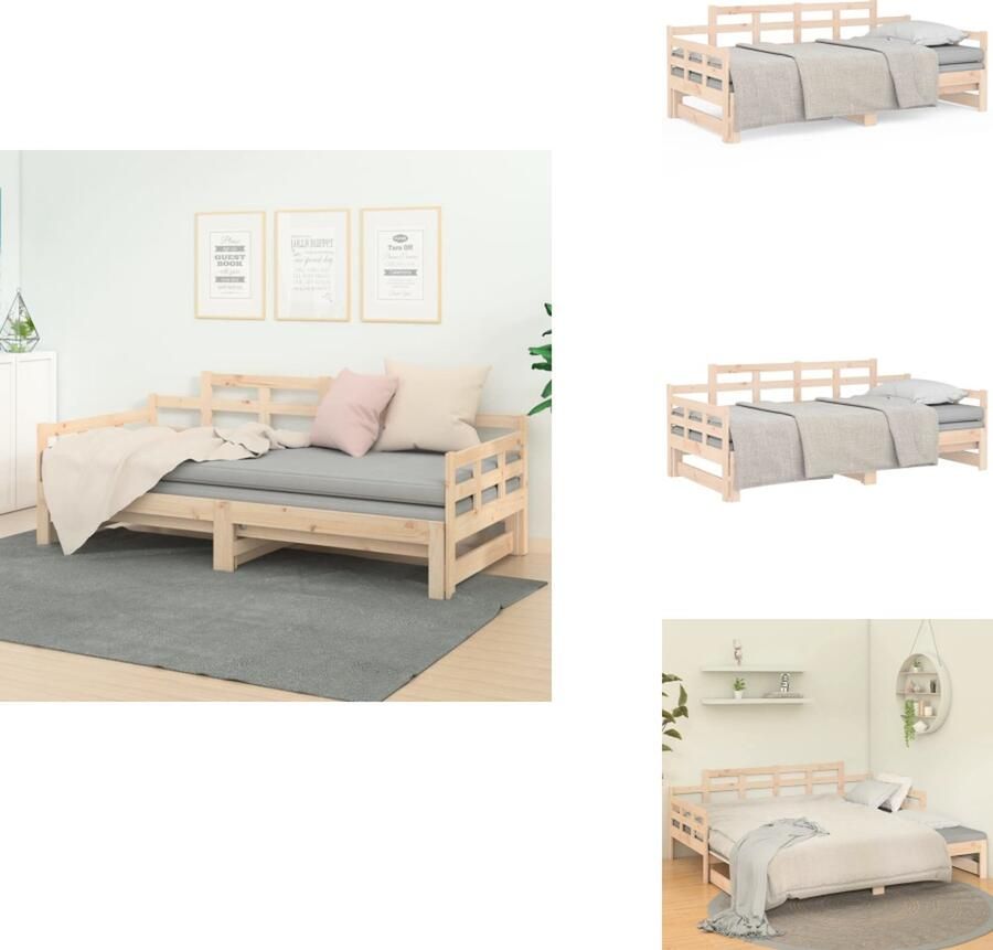 VidaXL Logeerbed Grenenhout Slaapbank 195.5 x 182 x 30 cm Uitschuifbaar Massief grenenhout Onbehandeld Geschikt voor 90 x 190 cm matras (exclusief) Met montagehandleiding Bed