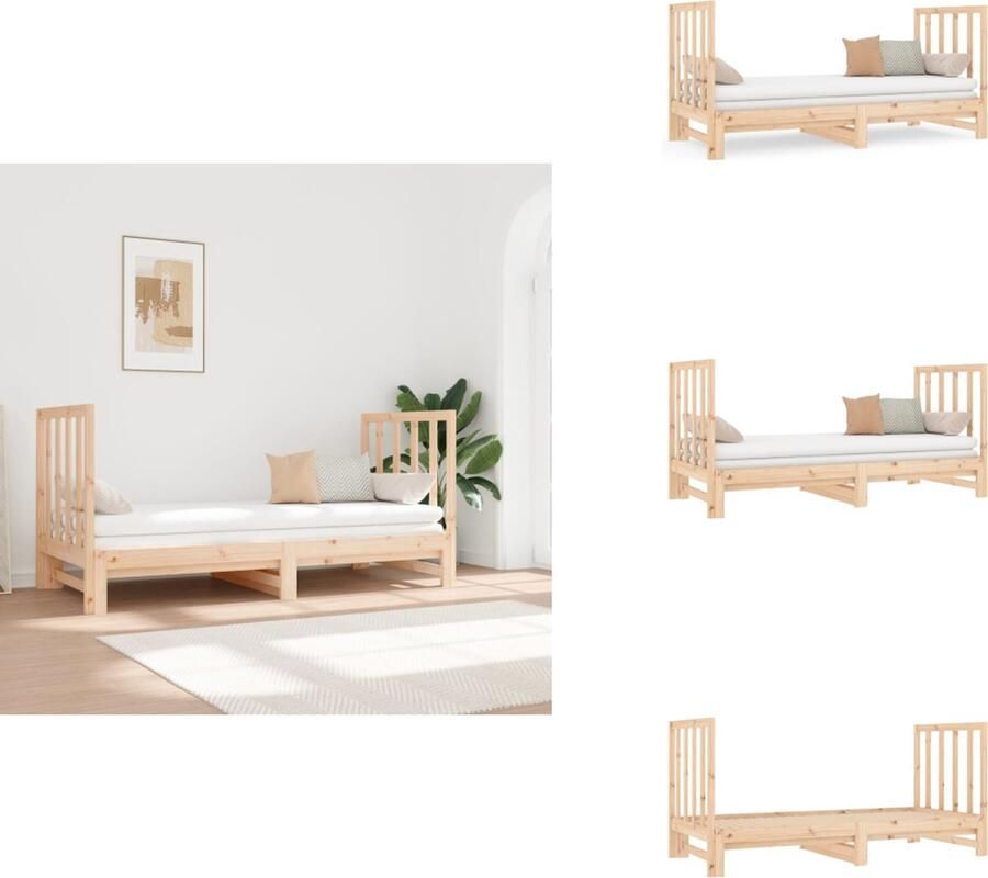 VidaXL Logeerbed Grenenhout Slaapbank 195.5 x 182 x 30 cm Uitschuifbaar Massief grenenhout Onbehandeld Geschikt voor 90 x 190 cm matras (exclusief) Met montagehandleiding Bed - Foto 4