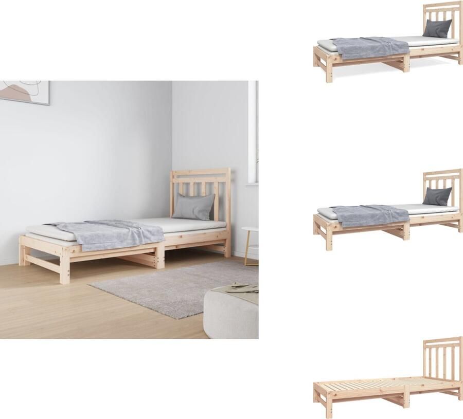 VidaXL Logeerbed Grenenhout Slaapbank 195.5 x 182 x 30 cm Uitschuifbaar Massief grenenhout Onbehandeld Geschikt voor 90 x 190 cm matras (exclusief) Met montagehandleiding Bed - Foto 2