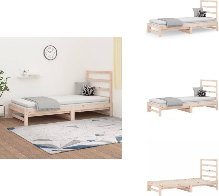 VidaXL Logeerbed Slaapbank Massief grenenhout Uitschuifbaar Comfortabele ondersteuning 205.5x182x30 cm Bed