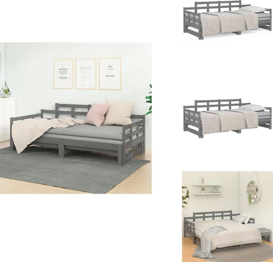 VidaXL Slaapbank Slaapbanken Bedbank Bed Slaapbank uitschuifbaar massief grenenhout grijs 2x(80x200) cm