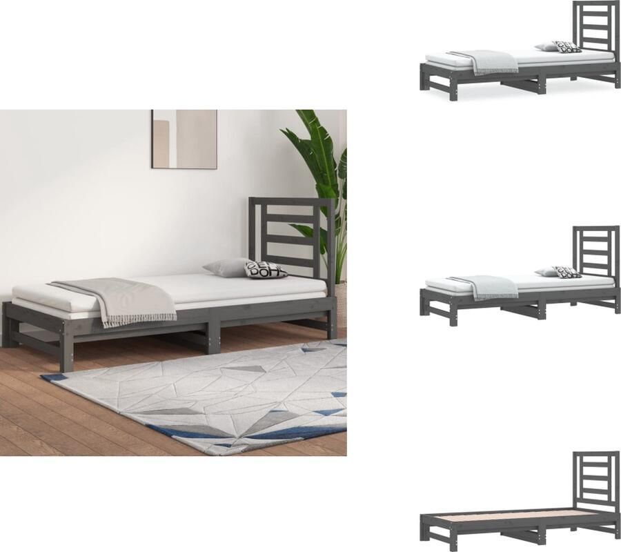 VidaXL Slaapbank Slaapbanken Bedbank Bed Slaapbank uitschuifbaar massief grenenhout grijs 2x(90x200) cm