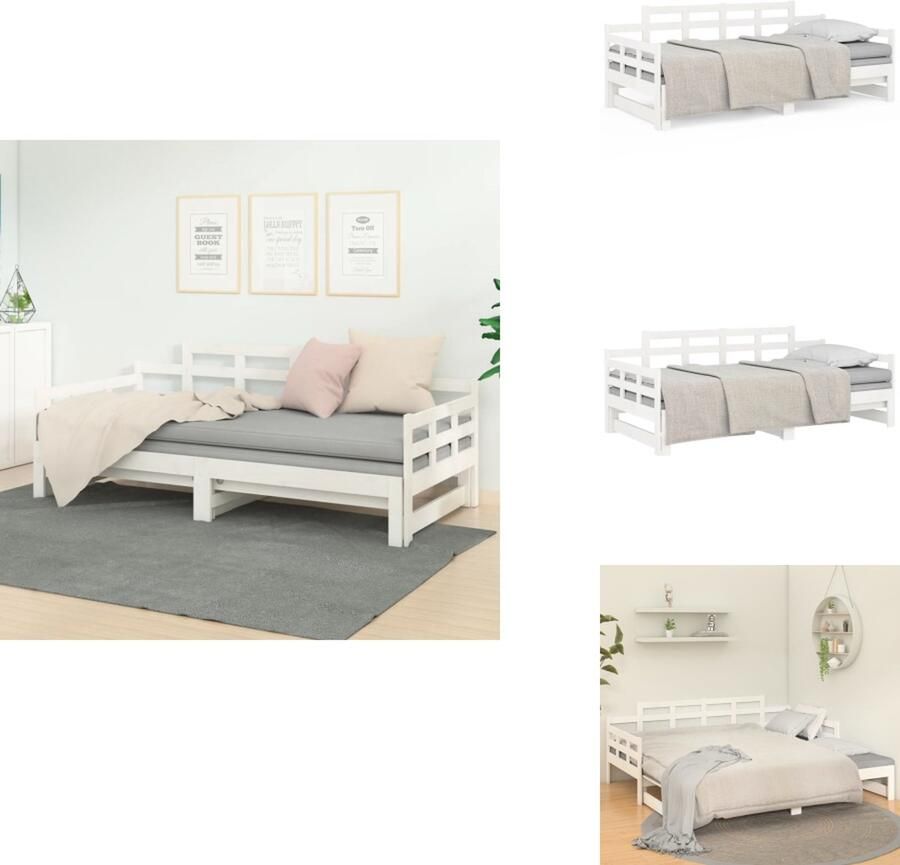 VidaXL Slaapbank Slaapbanken Bedbank Bed Slaapbank uitschuifbaar massief grenenhout wit 2x(80x200) cm