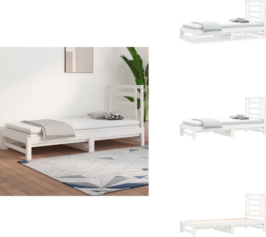 VidaXL Slaapbank Slaapbanken Bedbank Bed Slaapbank uitschuifbaar massief grenenhout wit 2x(90x200) cm - Foto 3