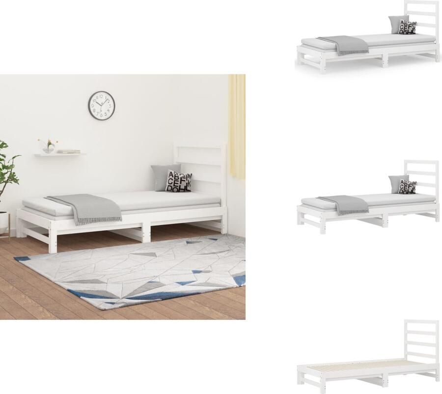 VidaXL Slaapbank Wit Massief Grenenhout Uitschuifbaar 205.5 x 182 x 30 cm Geschikt voor matras 90 x 200 cm Inclusief hoofdeinde Bed