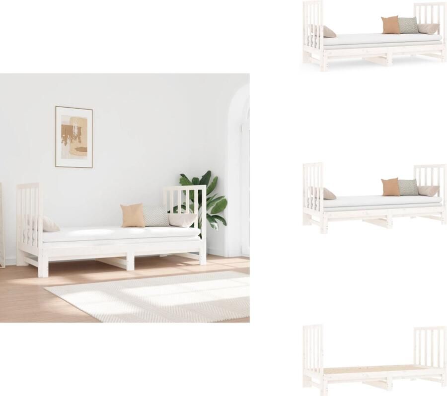 VidaXL Slaapbank Slaapbanken Bedbank Bed Slaapbank uitschuifbaar massief grenenhout wit 2x(90x190) cm - Foto 2