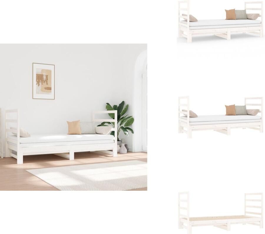 VidaXL Slaapbank Grenenhout Uitschuifbaar Wit 195.5 x 182 x 30 cm (LxBxH) Geschikt voor 90x190 cm matras Massief grenenhout Comfortabele ondersteuning Eenvoudig gebruik Bed