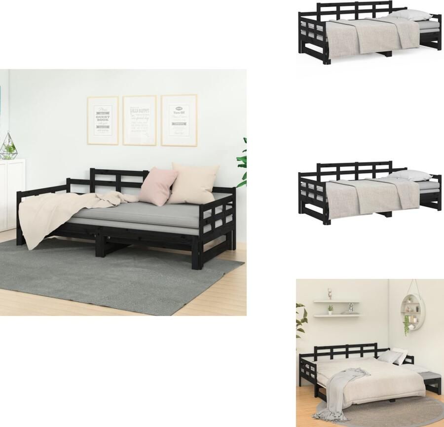 VidaXL -Slaapbank-uitschuifbaar-massief-grenenhout-zwart-2x(90x200)-cm - Foto 2
