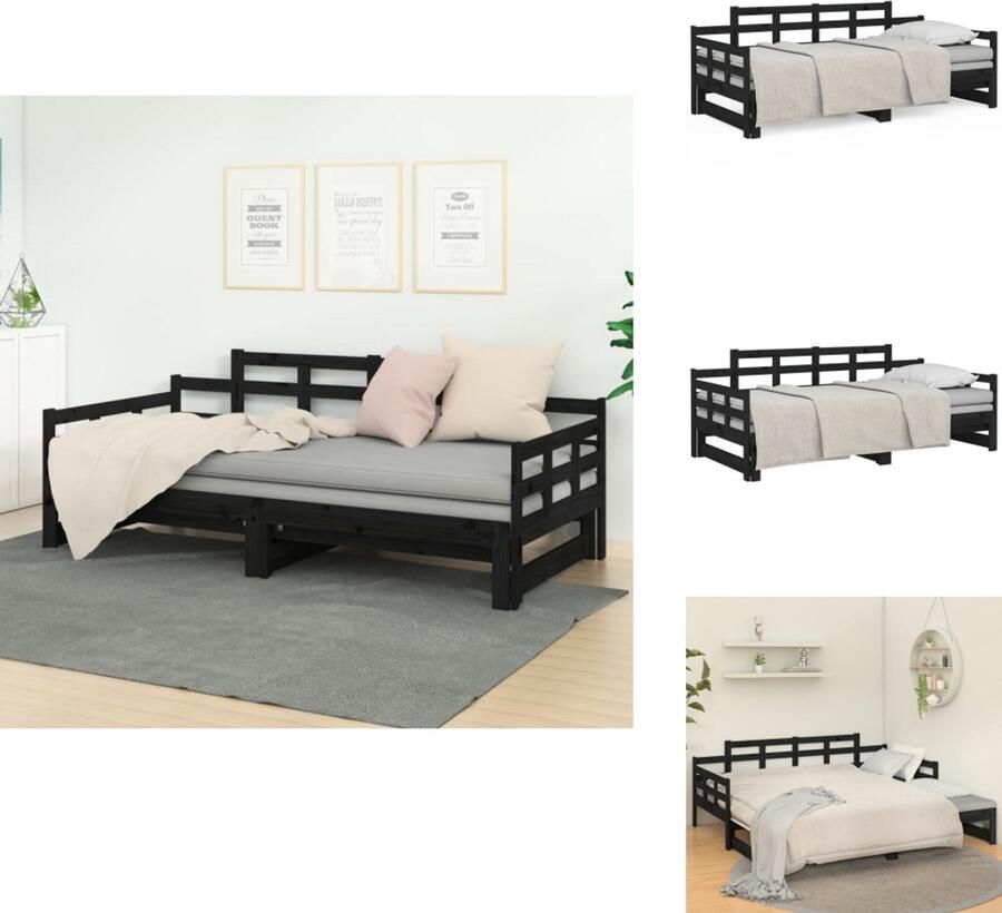 VidaXL -Slaapbank-uitschuifbaar-massief-grenenhout-zwart-2x(90x200)-cm - Foto 3