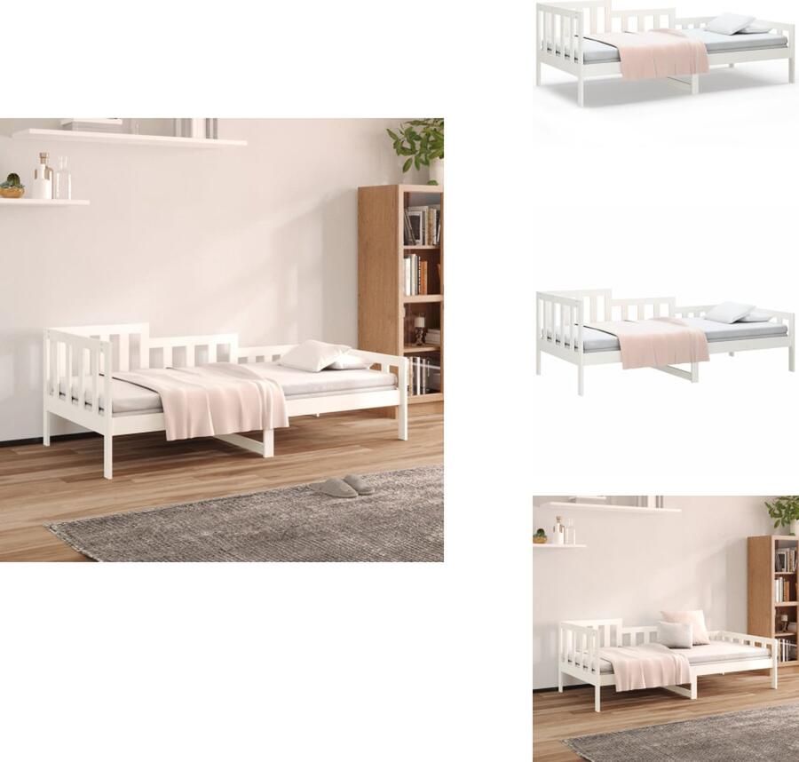 VidaXL Logeerbed Massief grenenhout 3-zijdig bedhek Gelat ontwerp Veelzijdig Extra opbergruimte Wit 193.5 x 96 x 68.5 cm Geschikte matras 90 x 190 cm Bed