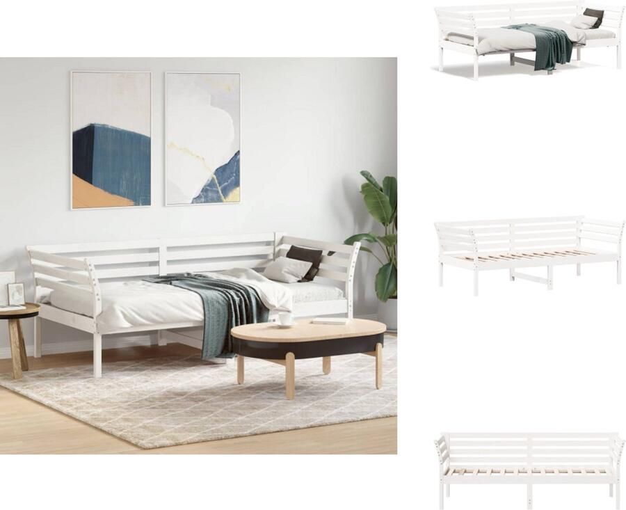 VidaXL Logeerbed Grenenhout 3-zijdig bedhek Gelat ontwerp Veelzijdig Extra opbergruimte Wit 193.5 x 96 x 66 cm (LxBxH) 90 x 190 cm (BxL) Bed - Foto 3