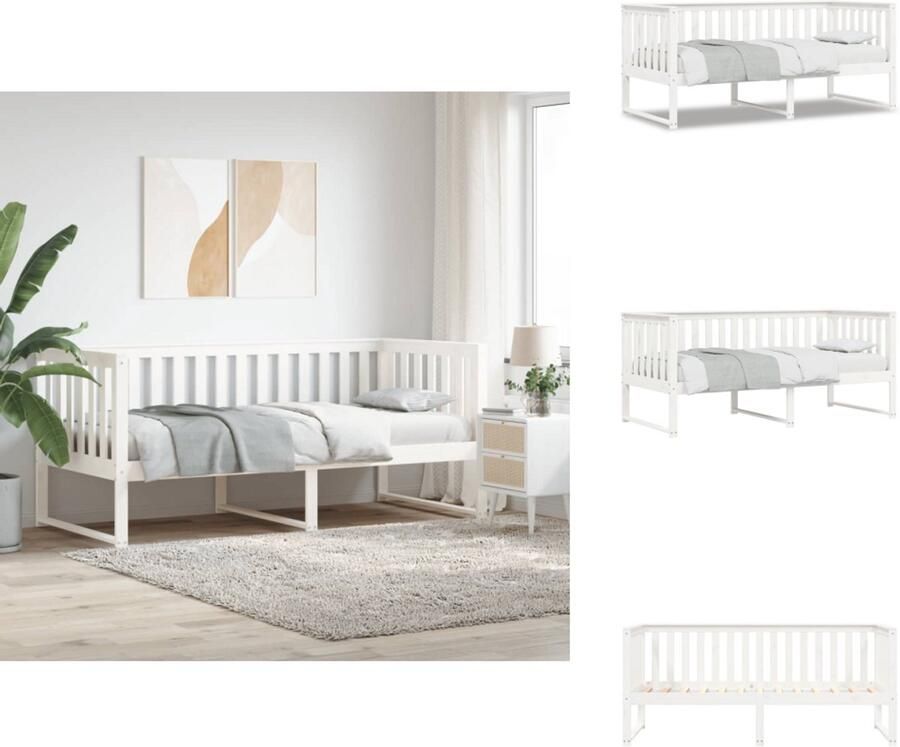 VidaXL Logeerbed Grenenhout 3-zijdig bedhek Gelat ontwerp Veelzijdig Extra opbergruimte Wit 193.5 x 96 x 66 cm (LxBxH) 90 x 190 cm (BxL) Bed - Foto 2