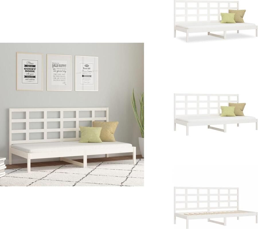 VidaXL Slaapbank Massief Grenenhout Logeerbed Lattenbodem Comfortabele ondersteuning Veelzijdig Extra opbergruimte Wit 205.5 x 96 x 100 cm Geschikte matras 90 x 200 cm Bed