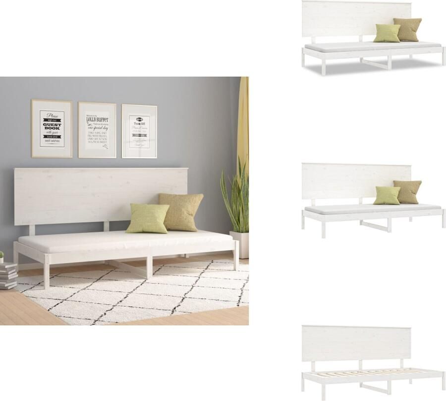 VidaXL Slaapbank Grenenhout Wit 205.5 x 96 x 103.5 cm Rustiek uitziend met lattenbodem Veelzijdig gebruik Extra opbergruimte Bed