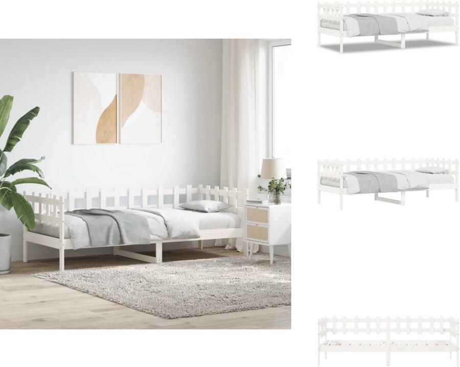 VidaXL Bed Frame Massief grenenhout 205.5 x 96 x 30 cm Wit 90 x 200 cm Opbergruimte Montage vereist Bed - Foto 4