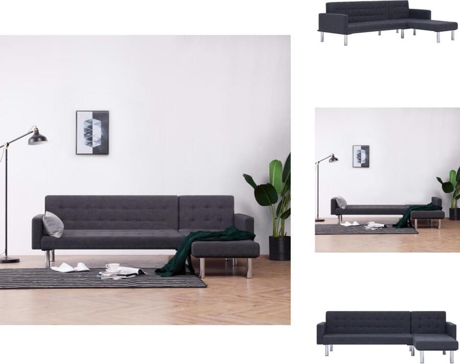 VidaXL Slaapbank Slaapbanken Bedbank Bedbanken Slaapbank L-vormig polyester donkergrijs