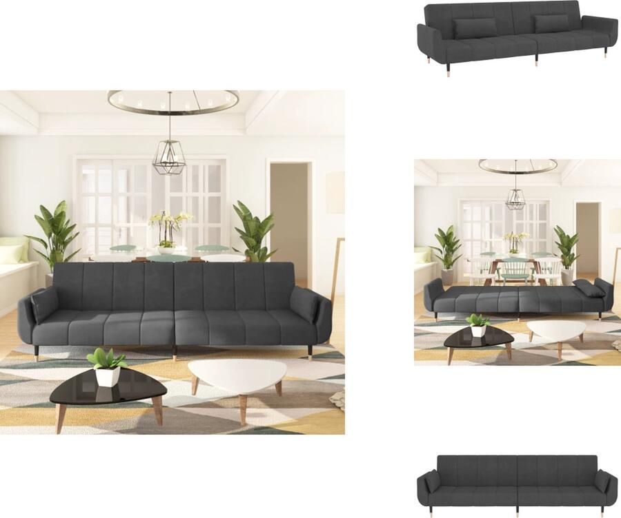 VidaXL Slaapbank Slaapbanken Bedbank Slaapbed Slaapbank 2-zits met 2 kussens fluweel donkergrijs - Foto 2