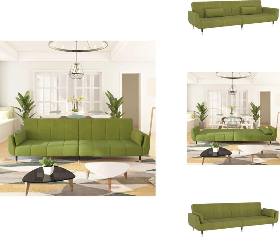 VidaXL Slaapbank Slaapbanken Bedbank Slaapbed Slaapbank 2-zits met 2 kussens fluweel lichtgroen - Foto 2