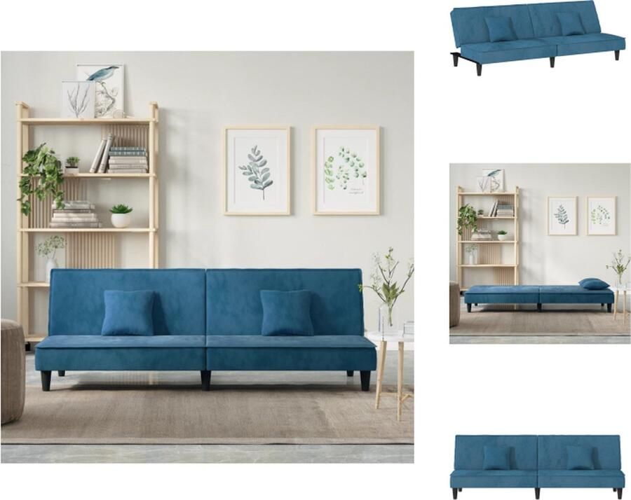 VidaXL Slaapbank Fluwelen Bank Verstelbare Rugleuning Comfortabele Zitervaring Praktische Kussens Stevig en Stabiel Frame Blauw 200 x 89 x 70 cm 100% Polyester Draagvermogen 110 kg Inclusief Montagehandleiding 2 Kussens Bank