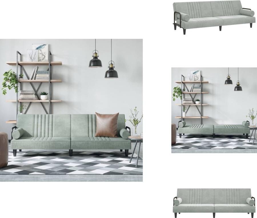 VidaXL Slaapbank Fluweel Verstelbare rugleuning Comfortabele zitervaring Praktische rolkussens Stevig en stabiel frame Lichtgrijs 216x89x70 cm Bank