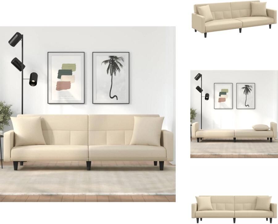 VidaXL Slaapbank Slaapbanken Bedbank Slaapbed Slaapbank met kussens stof crèmekleurig - Foto 2