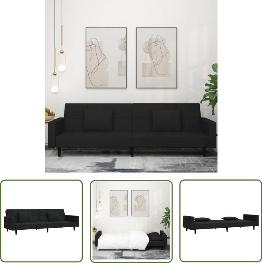 The Living Store Slaapbank Zwart Fluweel 220 x 100 x 52 cm 2-zitsbank Slaapbank Tweezitter Sofa Bed Fluweel Bank Zwarte Bank - Foto 3