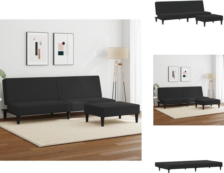 VidaXL Slaapbank Slaapbanken Slaap Bank Bedbank Slaapbank 2-zits met voetenbank fluweel zwart - Foto 2
