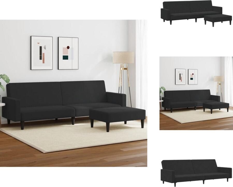 VidaXL Slaapbank Slaapbanken Slaap Bank Bedbank Slaapbank 2-zits met voetenbank fluweel zwart
