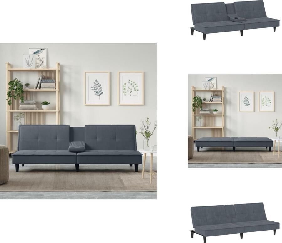 VidaXL Slaapbank Donkergrijs Fluweel 200x89x70cm Verstelbare Rugleuning Inklapbare Theetafel USB-aansluiting Draagvermogen 110kg Bank