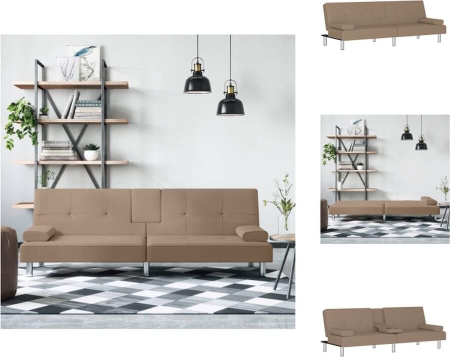 VidaXL Slaapbank Kunstleer Verstelbare rugleuning Comfortabel Inklapbare theetafel USB-poorten Stevig frame Metalen voetjes Bank