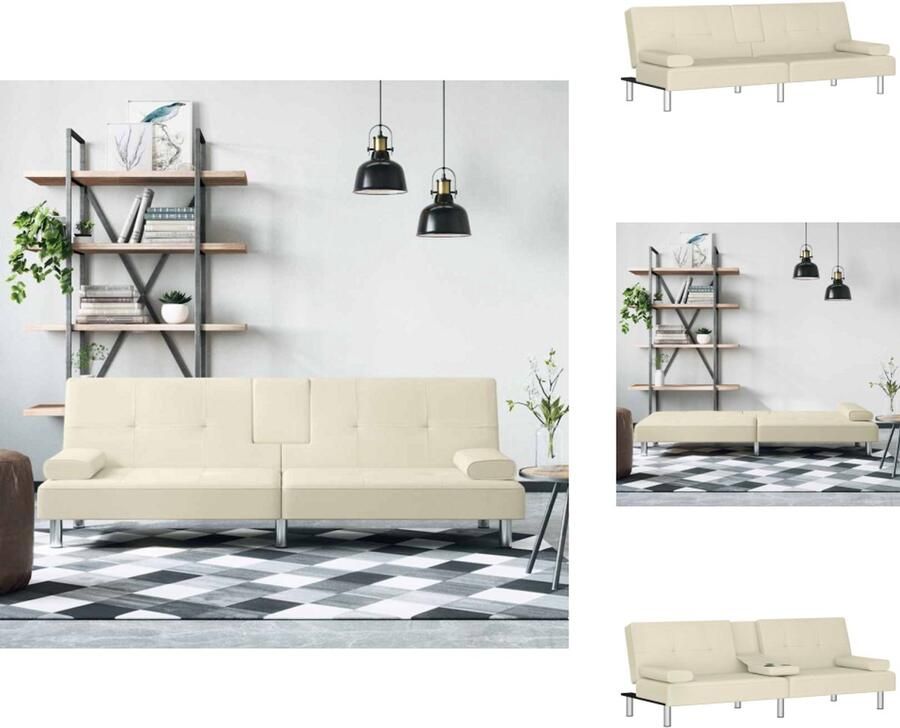 The Living Store Slaapbank Crème Kunstleer 200x89x70cm Verstelbare rugleuning Slaapbank Sofa Bed Lounge Bank Creme Kleur Kunstleder - Foto 3