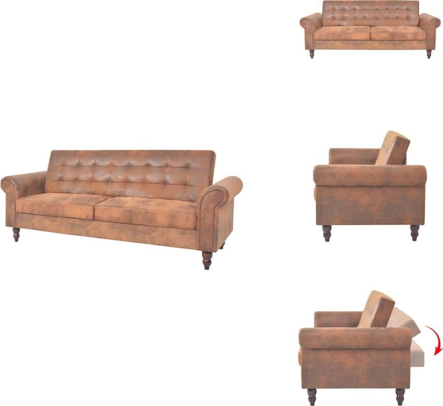 VidaXL Slaapbank Slaapbanken Slaap Bank Slaap Banken Slaapbank met armleuningen kunstsuède bruin