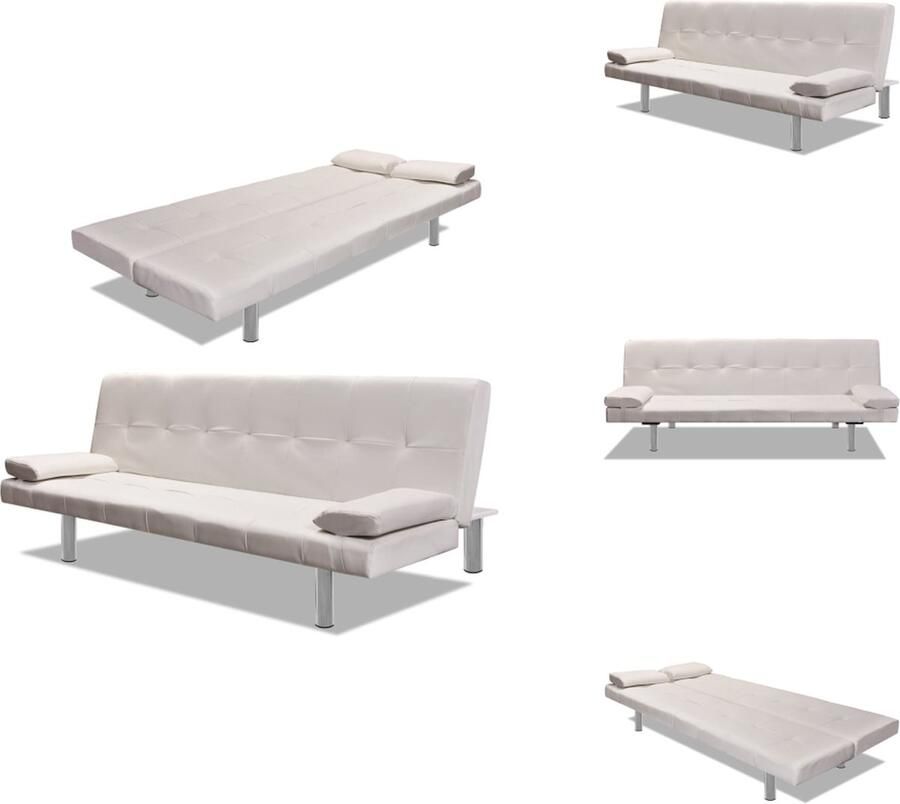 VidaXL Slaapbank Slaapbanken Slaap Bank Slaap Banken Slaapbank met twee kussens verstelbaar kunstleer crèmewit