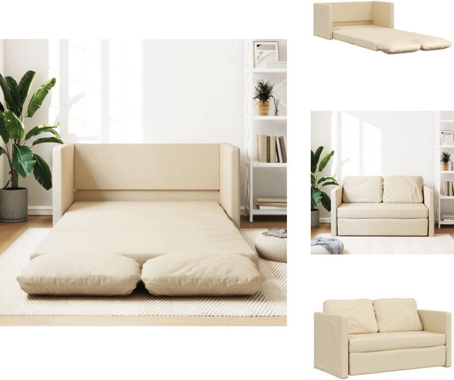 VidaXL Slaapbank Slaapbanken Slaapbank Vloermdoel Bankbed Slaapbank vloermodel 2-in-1 112x174x55 cm stof crèmekleurig