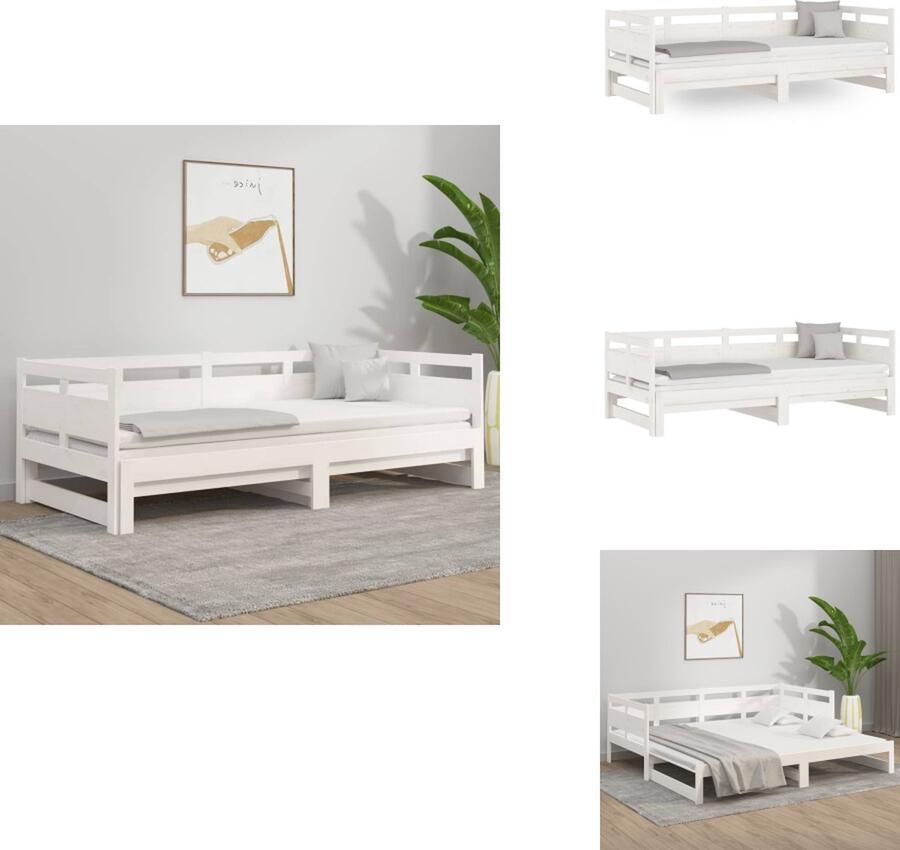 VidaXL Slaapbank Massief grenenhout Omkeerbaar ontwerp Ruimtebesparend Wit 193.5 x 181 x 66 cm Geschikt voor matras 90 x 190 cm (2 matrassen vereist) Bed