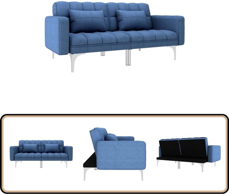 VidaXL Slaapbank Stof Blauw Verstelbaar Inclusief kussens Slaapbank Sofa Bed Lounge Set Blauwe Bank 3 Zits Bank