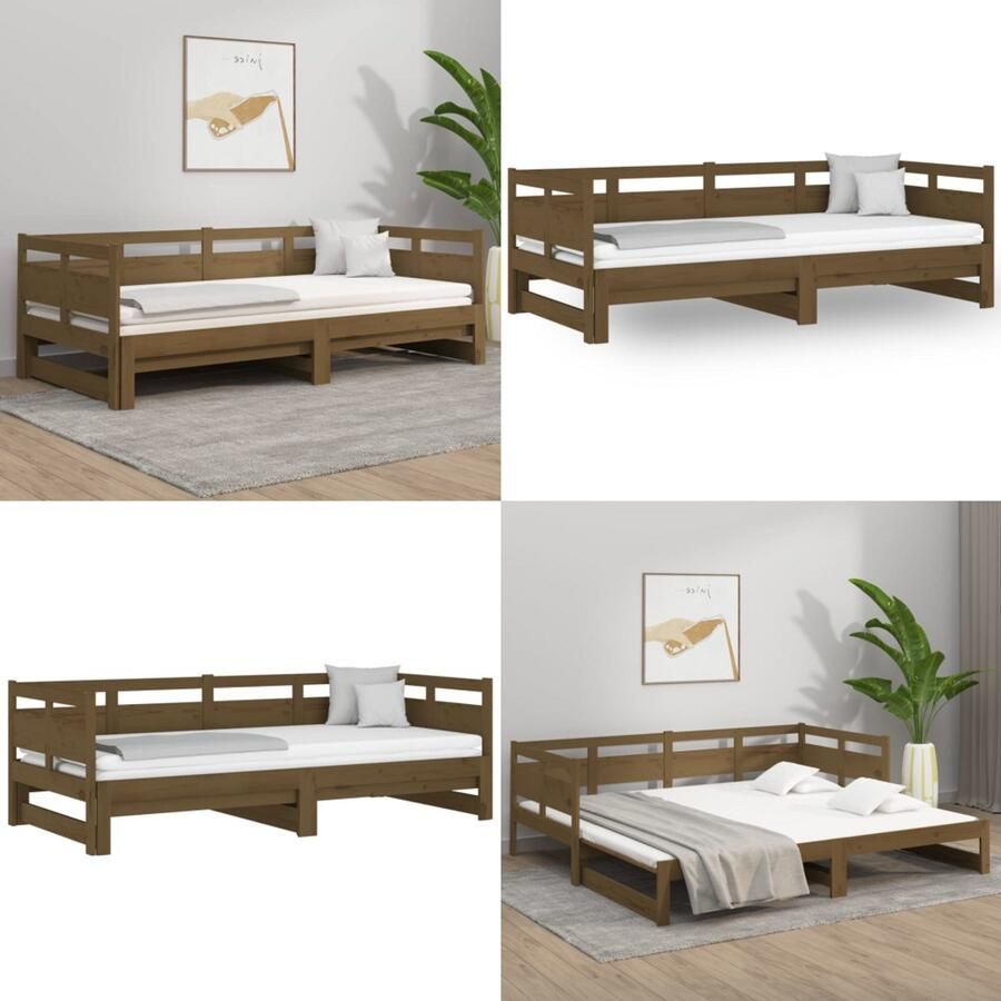 VidaXL Slaapbank uitschuifbaar grenenhout honingbruin 2x(80x200) cm Slaapbank Slaapbanken Uitschuifbare Slaapbank Bedbank