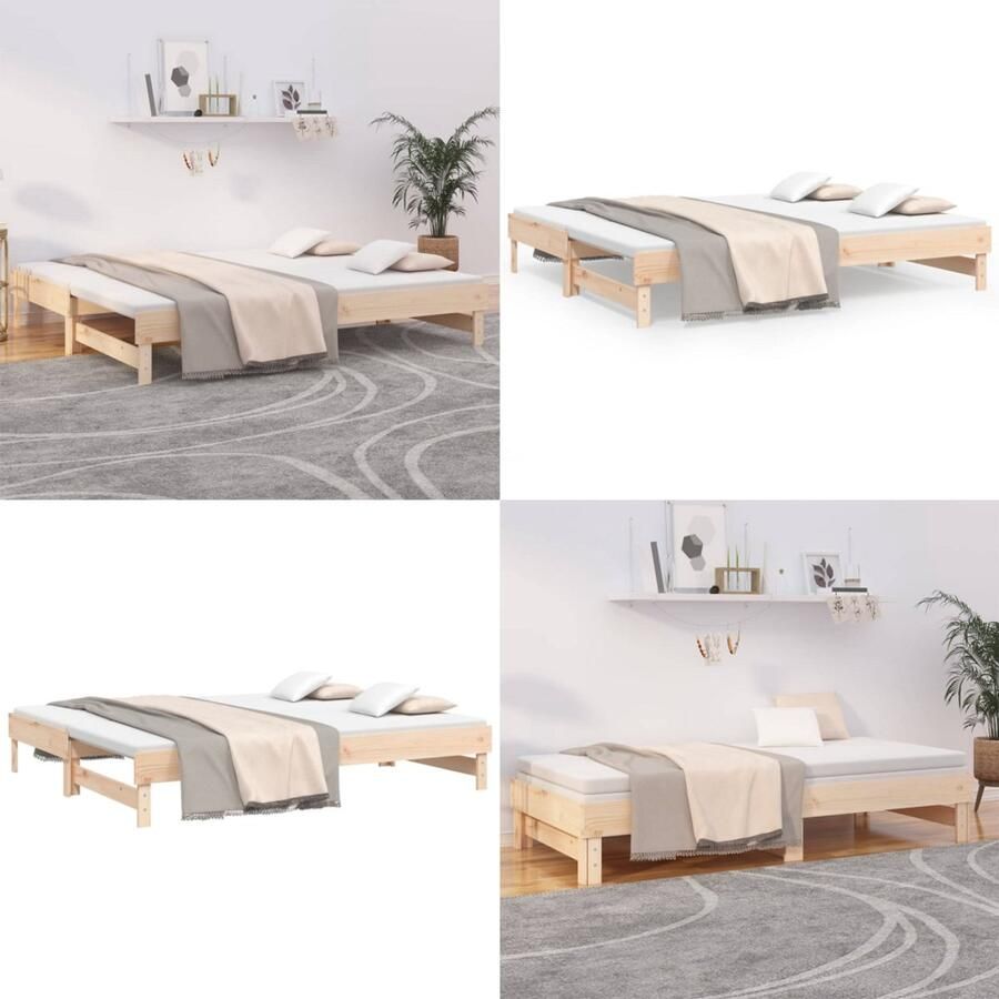 VidaXL Slaapbank uitschuifbaar massief grenenhout 2x(90x200) cm Slaapbank Slaapbanken Bedbank Bed Bank Slaap Bank