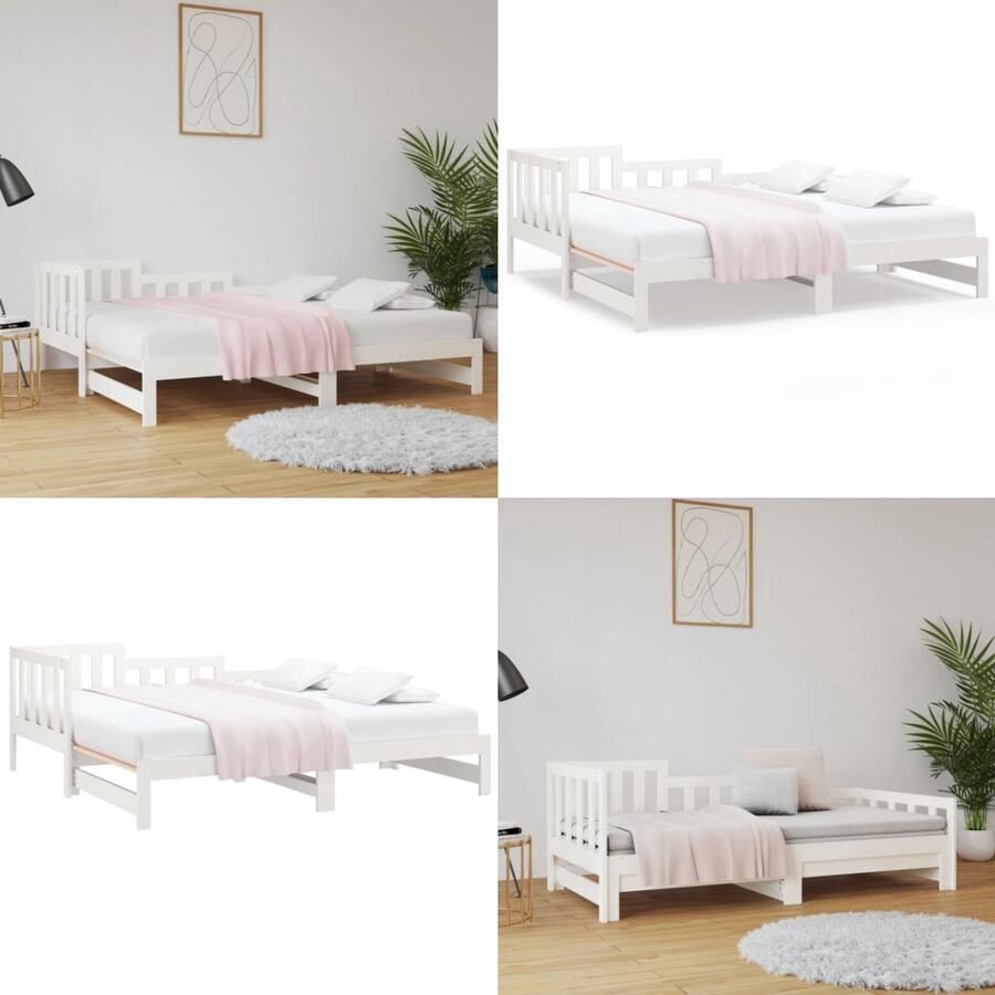 VidaXL Slaapbank uitschuifbaar 2x(80x200) cm massief grenenhout wit Slaapbank Slaapbanken Bedbank Bed Bank Slaap Bank