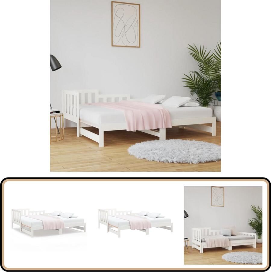 VidaXL Slaapbank Uitschuifbaar 80x200 cm Wit Slaapbank Uitschuifbaar Bed Grenenhout Meubilair Zitmeubilair Logeerbed Compact Bed White Furniture