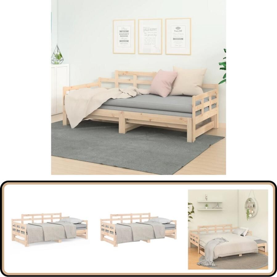 VidaXL -Slaapbank-uitschuifbaar-massief-grenenhout-2x(80x200)-cm - Foto 3