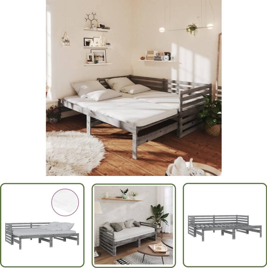 VidaXL Slaapbank Uitschuifbaar Grenenhout Grijs Slaapbank Grenenhouten Slaapbank Tweepersoons Slaapbank Grijze Slaapbank Slaapbanken Met Matras Compact Slaapbank Stapelbare Slaapbank