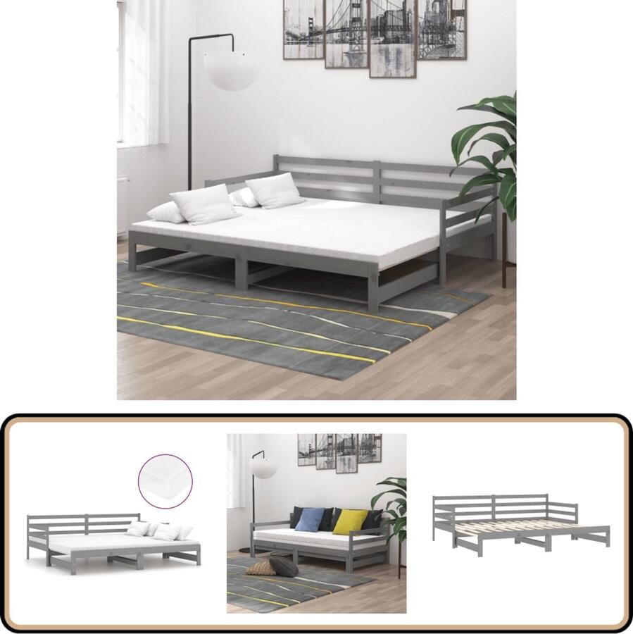 VidaXL Slaapbank Uitschuifbaar Grenenhout Grijs Slaapbank Houten Slaapbank Tweepersoons Slaapbank Daybed Guest Bed Grijze Slaapbank Massief Hout Grenenhout