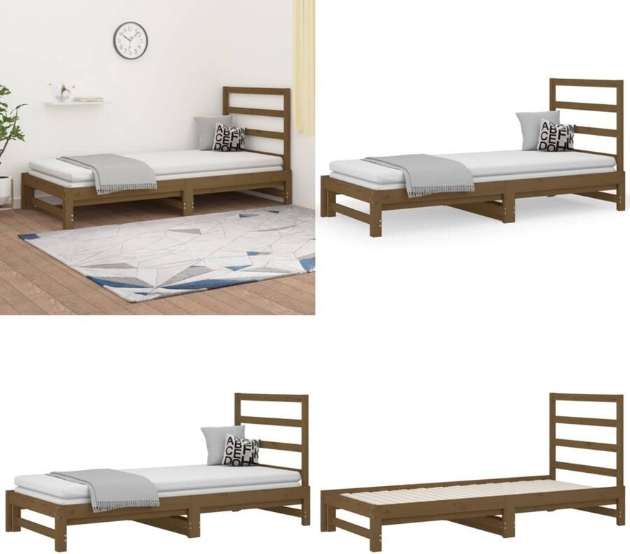 VidaXL Slaapbank uitschuifbaar grenenhout honingbruin 2x(90x200) cm Slaapbank Slaapbanken Bedbank Bed