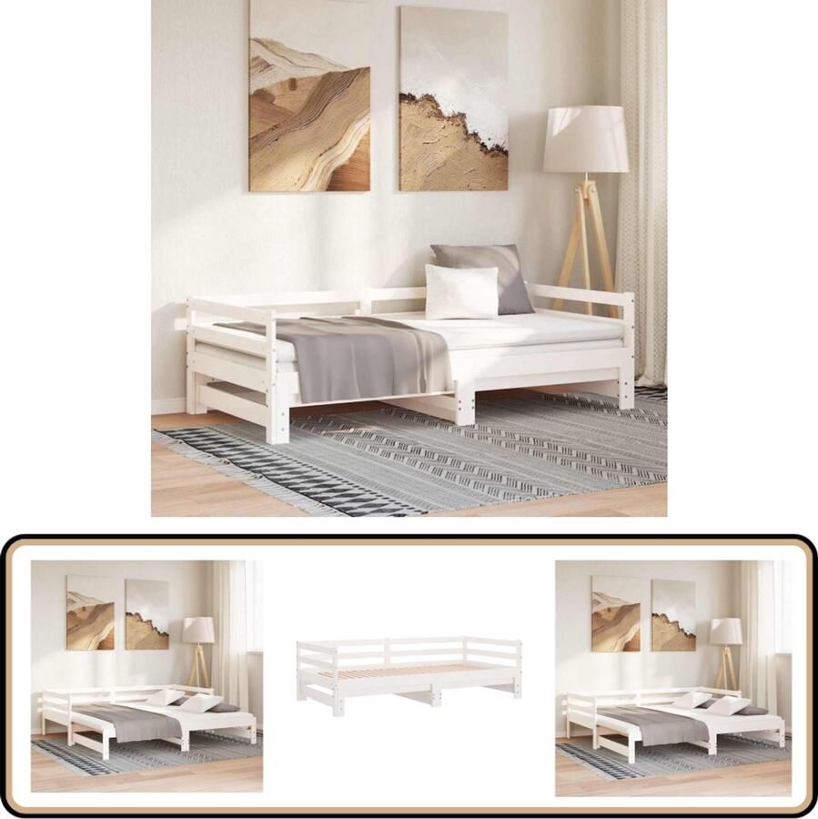 VidaXL Slaapbank Uitschuifbaar Grenenhout Wit Slaapbank Logeerbed Bankslaap Multifunctioneel Meubilair Grenenhouten Meubels