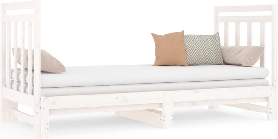 VidaXL Slaapbank Uitschuifbaar Grenenhout Wit Slaapbank Logeerbed Grenenhout Meubilair Stapelbed Daybed Multifunctioneel Bed Compact Bed Guest Bed White Furniture - Foto 2