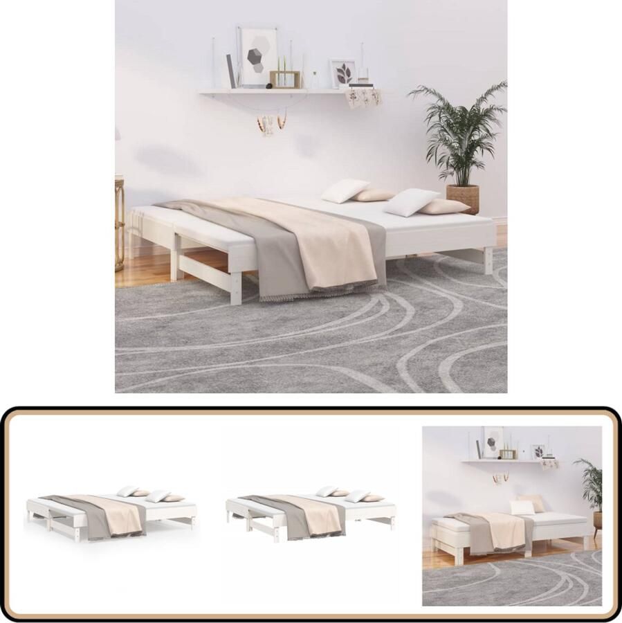 VidaXL Slaapbank Uitschuifbaar Grenenhout Wit Slaapbank Logeerbed Grenenhout Meubilair Witte Slaapbank Uitschuifbare Bank Multifunctionele Bank Compact Bed Klein Bed Stapelbar Stoffering