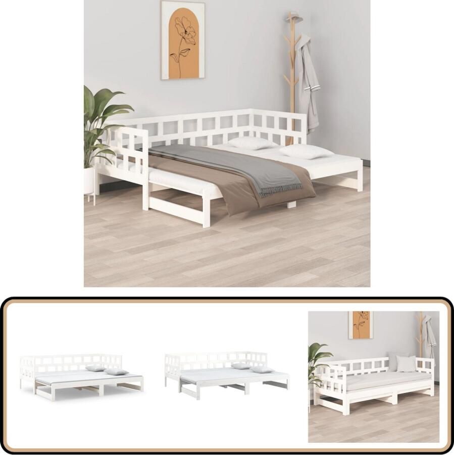 VidaXL Slaapbank Uitschuifbaar Grenenhout Wit Slaapbank Uitschuifbare Slaapbank Daybed Grenenhouten Meubels Witte Meubelen Compact Bed Guest Bed Stapelbed