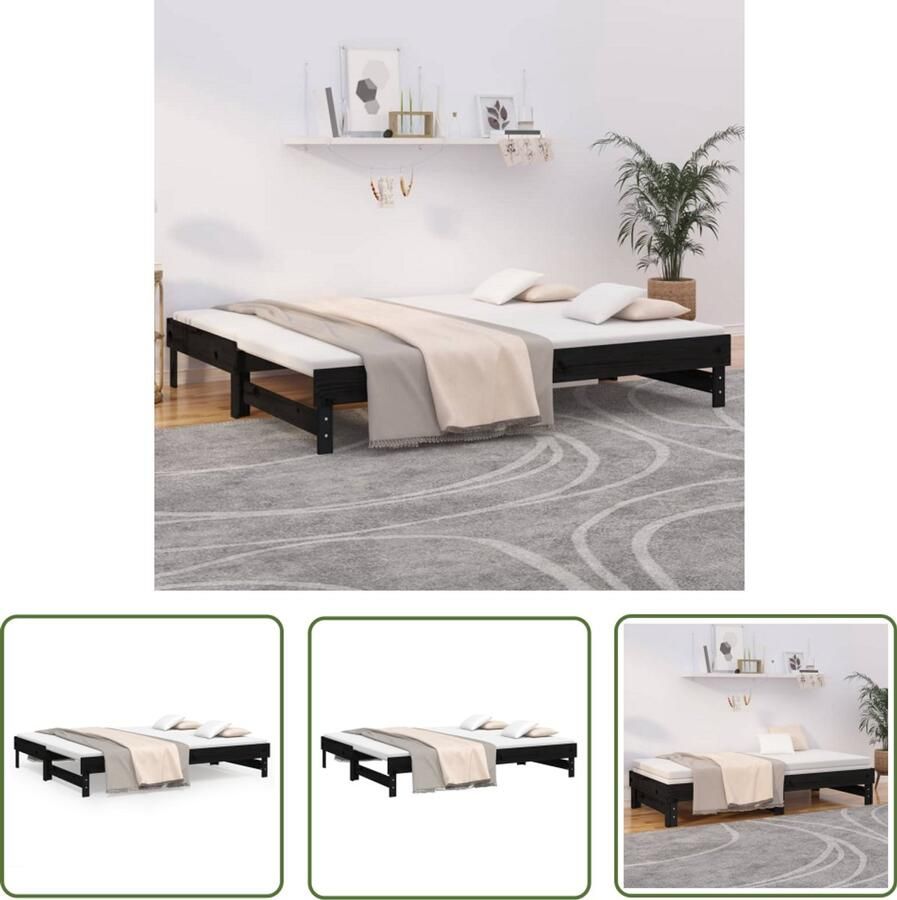 VidaXL Slaapbank Uitschuifbaar Grenenhout Zwart Slaapbank Grenenhouten Slaapbank Uitschuifbare Slaapbank Kanapébed Logeerbed Zweefdeur Donkerbruine Slaapbank